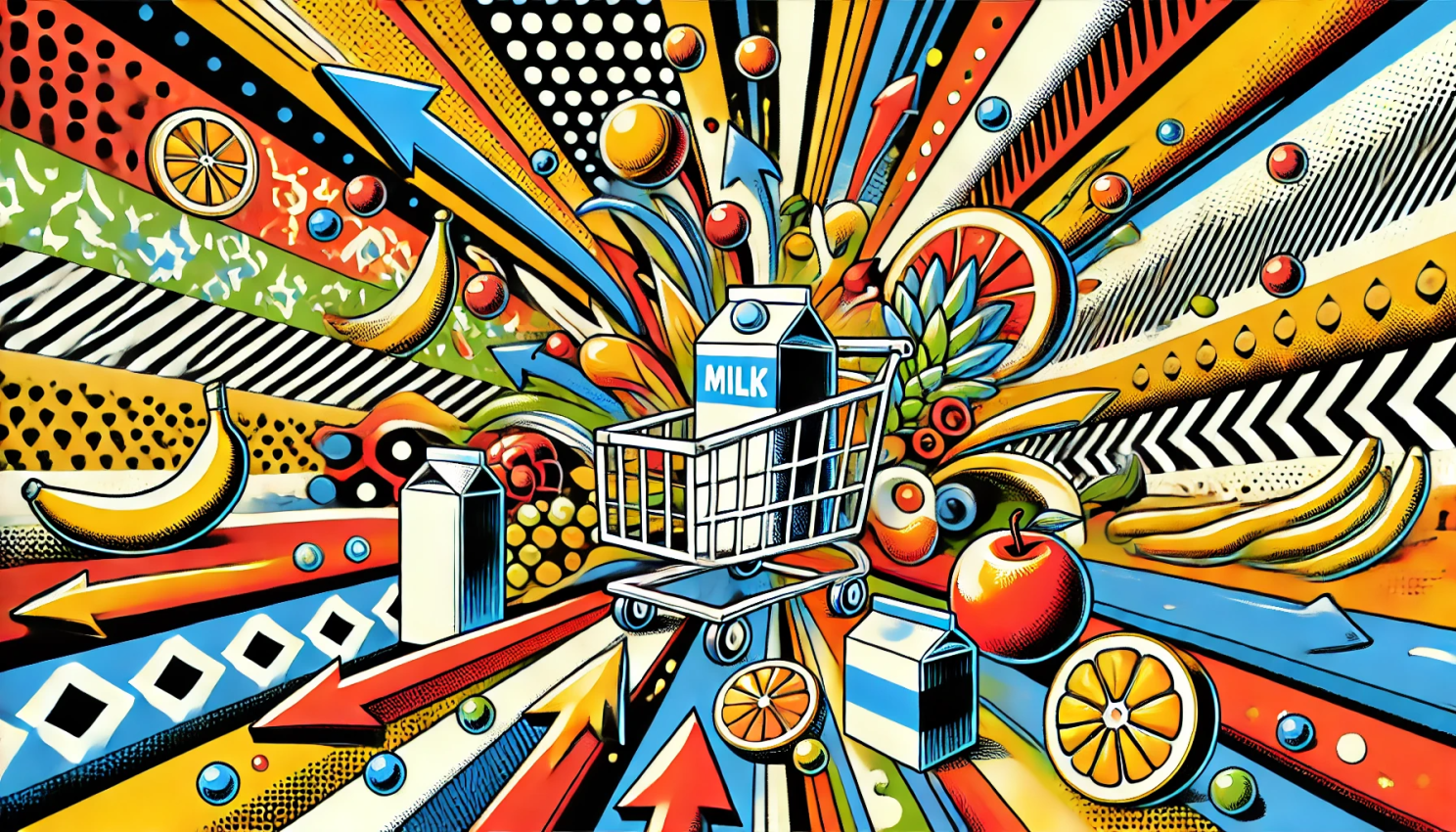 Milk carton inside a shopping cart, symbolising shifting consumer priorities in retail