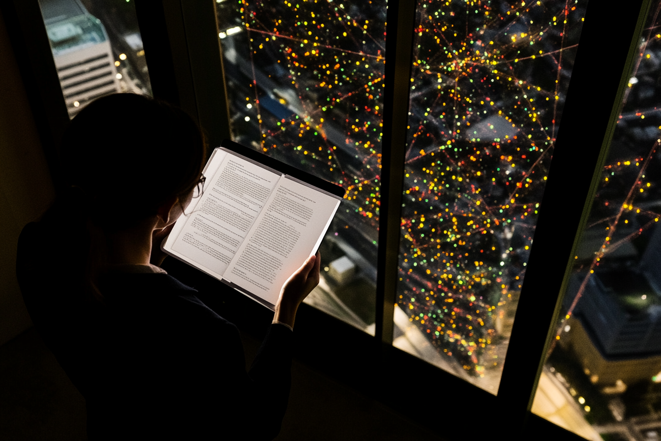 A person reading Telecoms & Connectivity 2025 from the Global Outlook Report