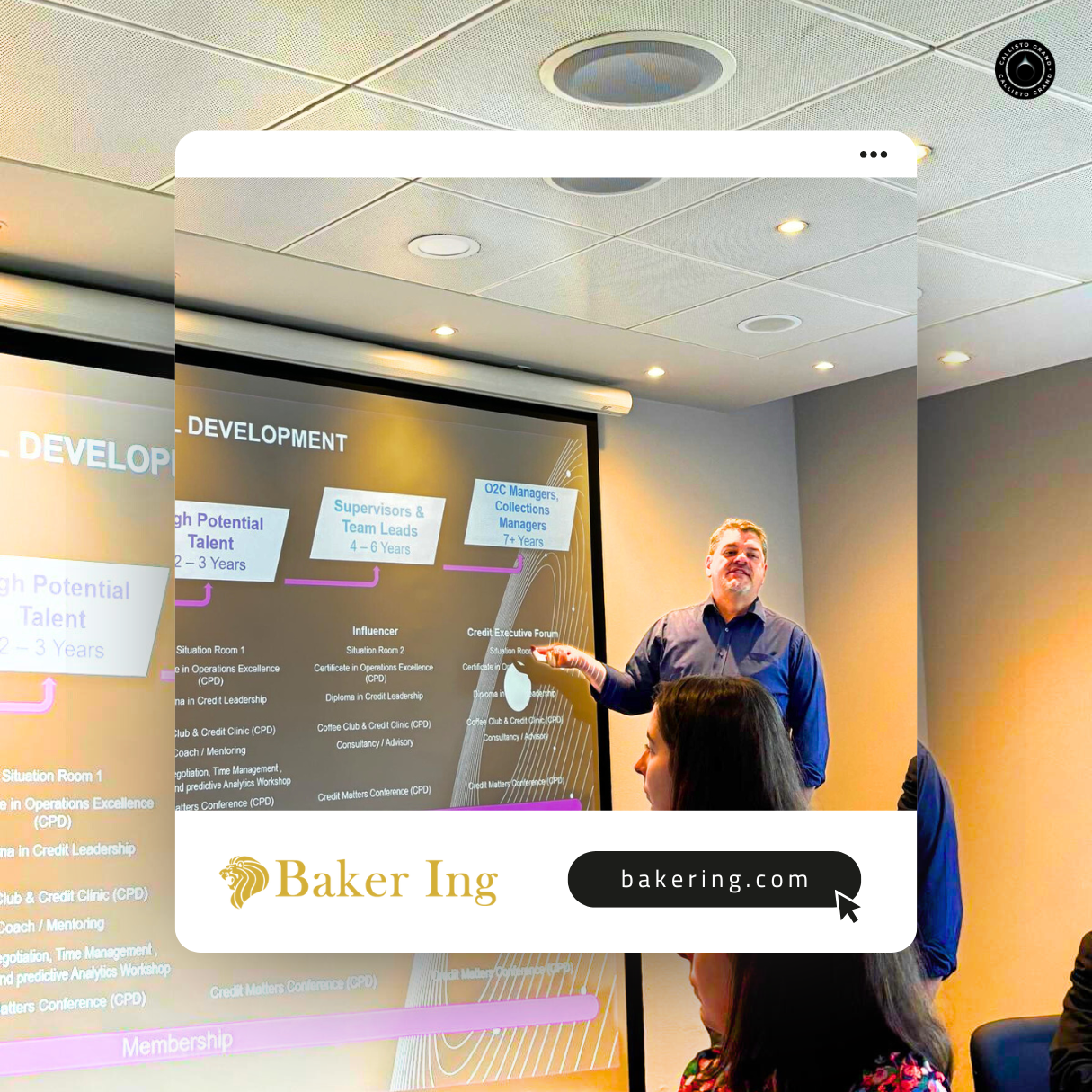 Presenter at a Baker Ing workshop explaining how to act faster on credit risk and escalation